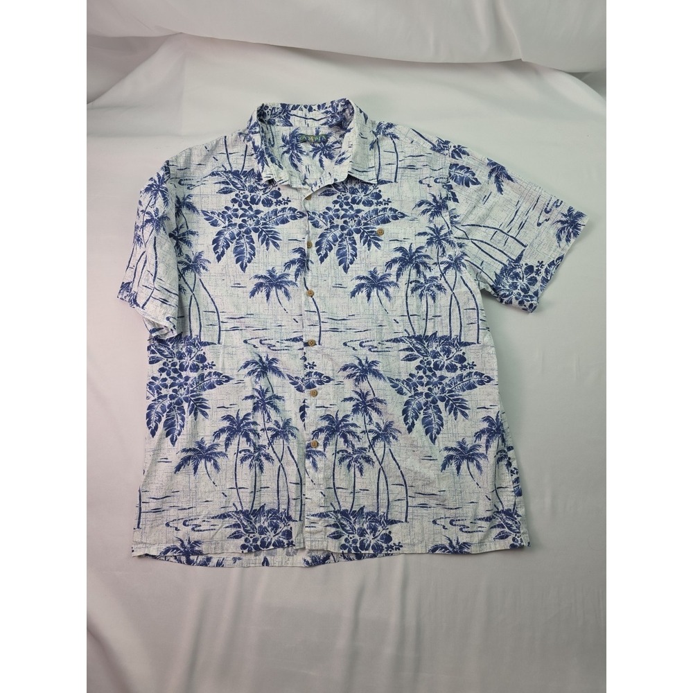 Campia Blue White Hawaiian‎ Mens 2XL Short Sleeve Floral Tropical 100% Cotton